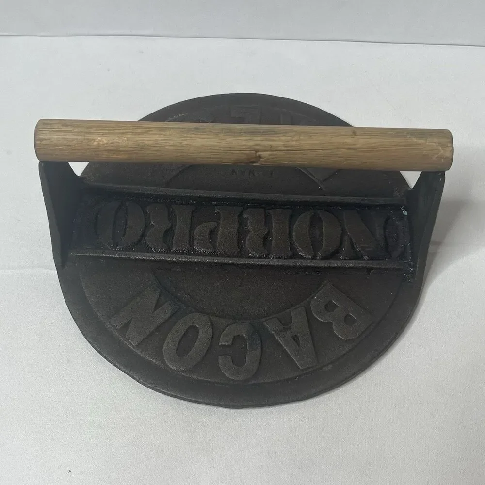 Vintage Norpro Cast Iron Grill Press Bacon Burger Meat Press Wood Handle